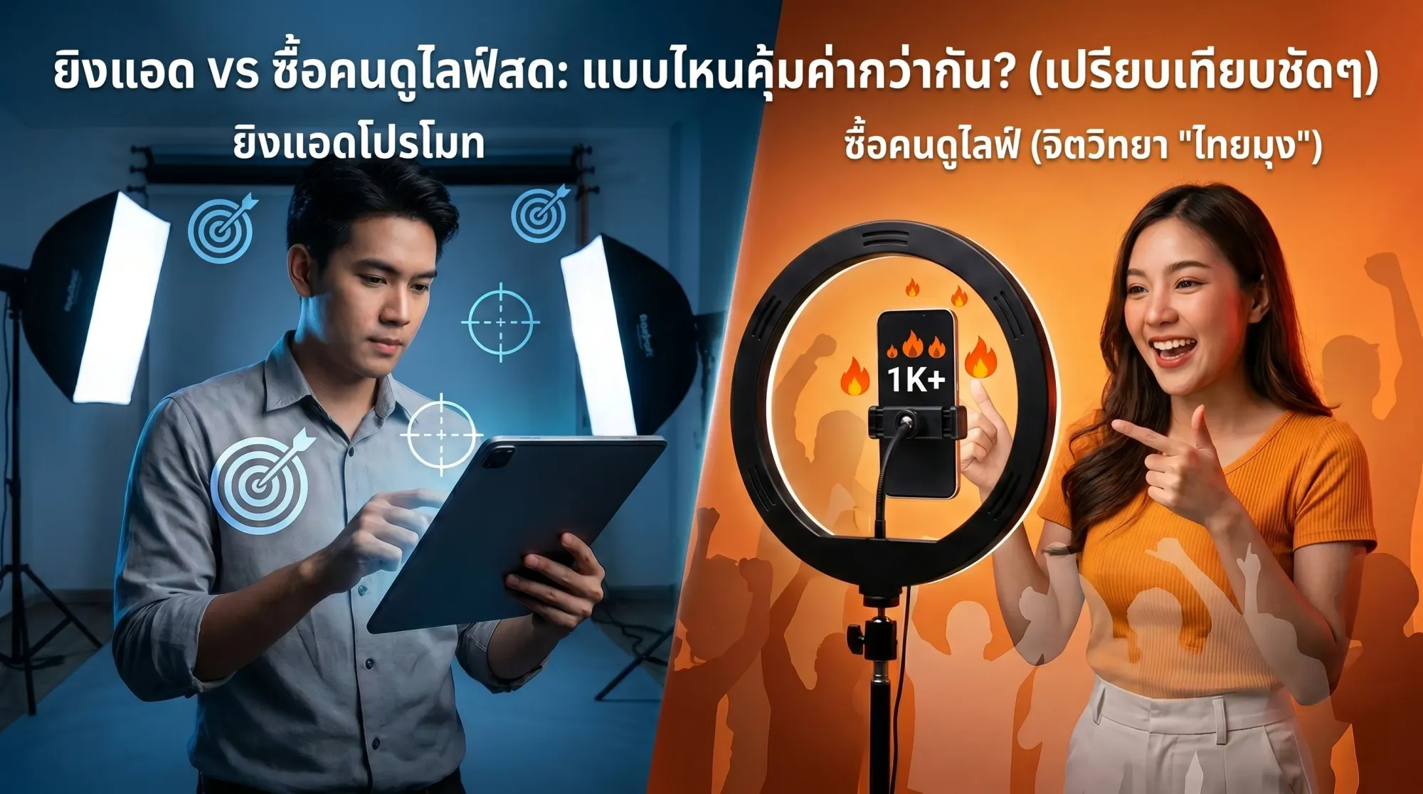 ยิงแอดโปรโมทไลฟ์ vs ซื้อคนดูไลฟ์สด แบบไหนคุ้มค่ากว่ากัน (เปรียบเทียบชัดๆ)